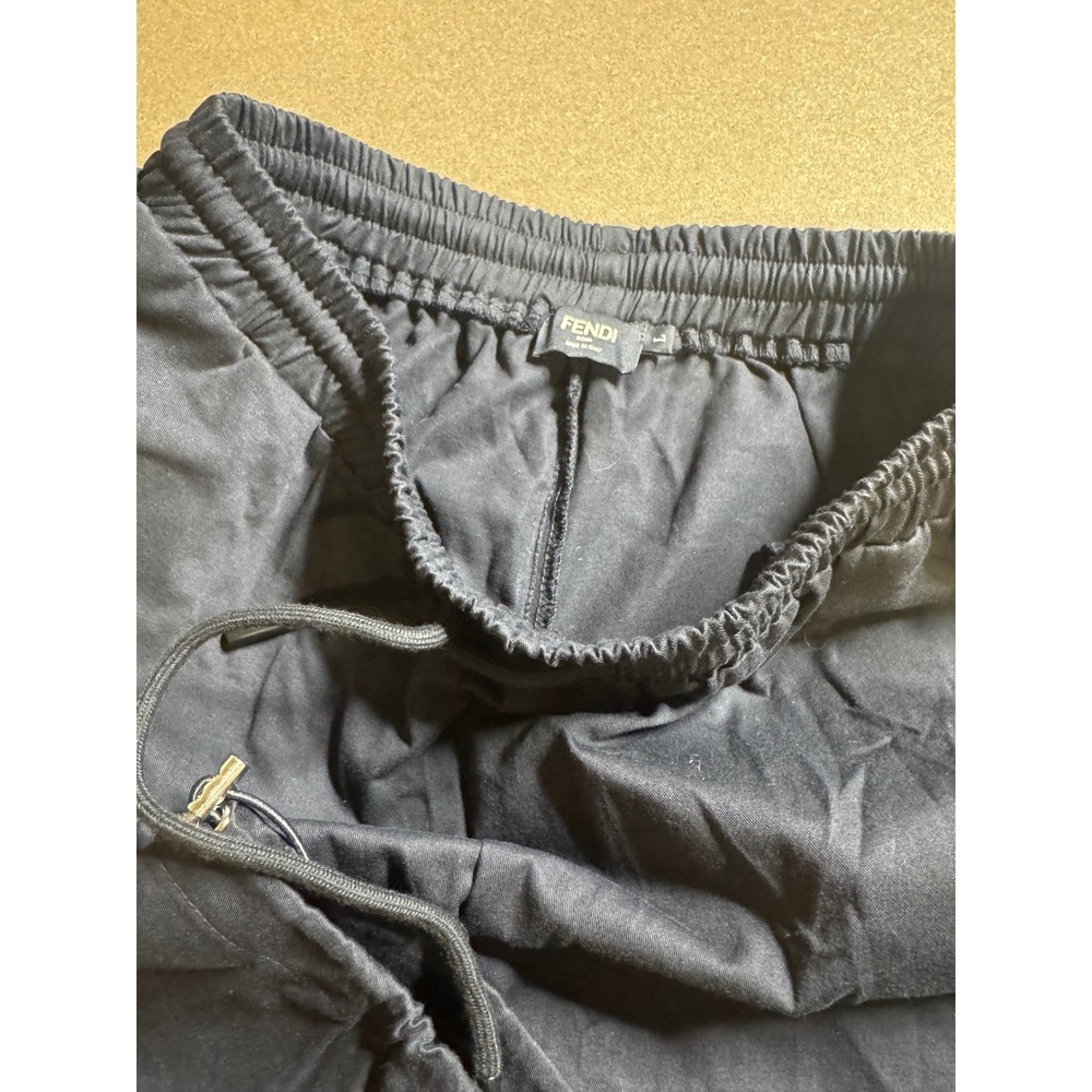 Fendi Roma Black Cotton Cargo Pants Red Logo Embroidered Drawstring Large L $800 - Picture 6 of 10